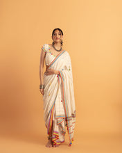 Load image into Gallery viewer, Beige draped saree set - (with short sleeve blouse)
