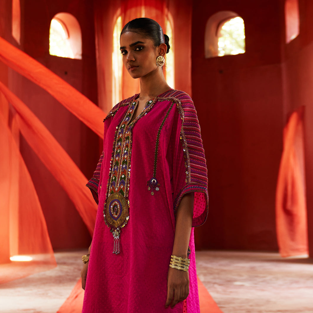 Pink Long Kaftan Kurta & Pants