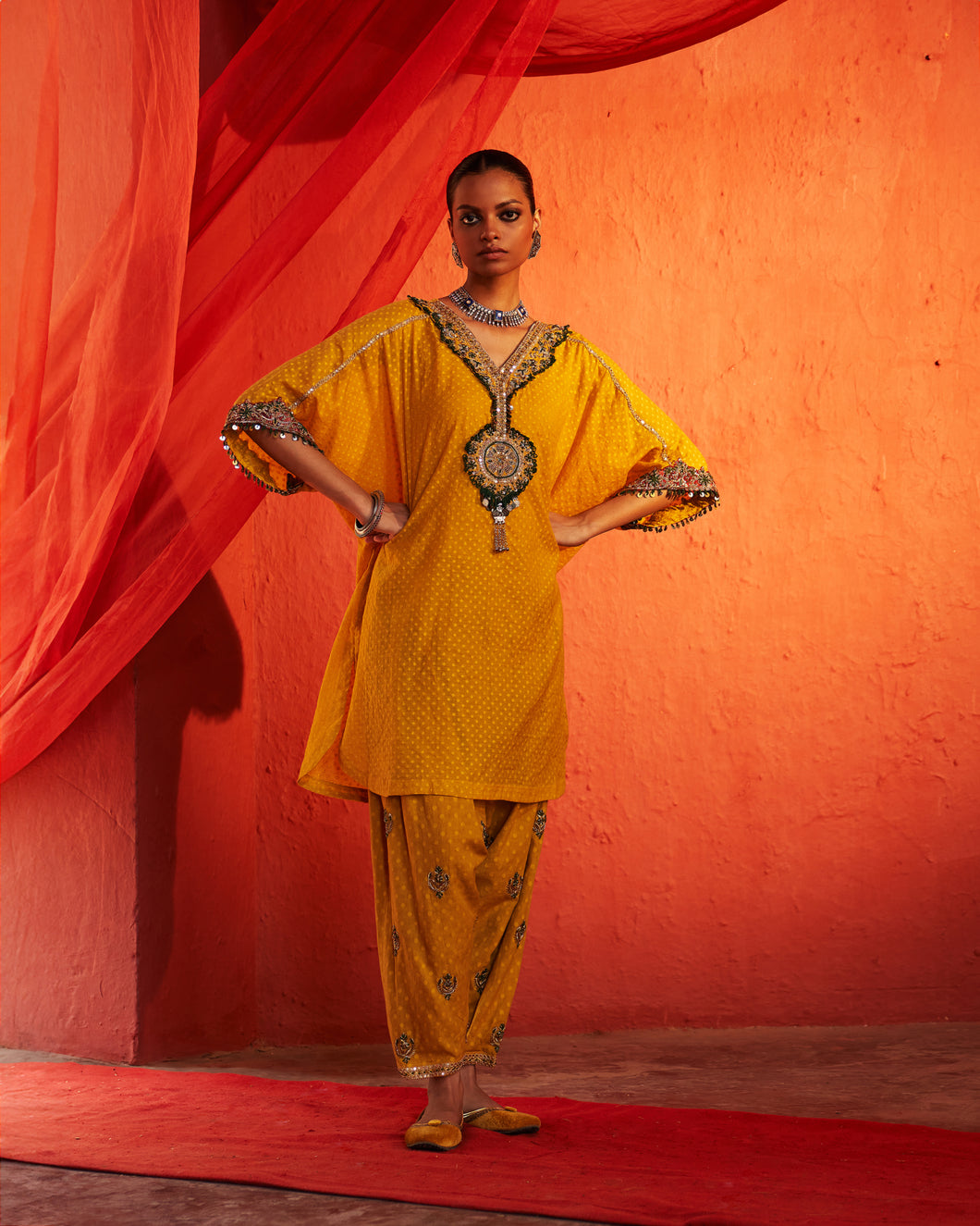 Mustard Short Kaftan & Salwar