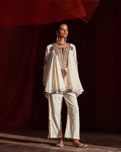 Load image into Gallery viewer, Ivory Peplum Top (colourful work)  &amp; Slit Pants
