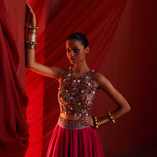 Load image into Gallery viewer, Pink Crop top &amp; Lehenga
