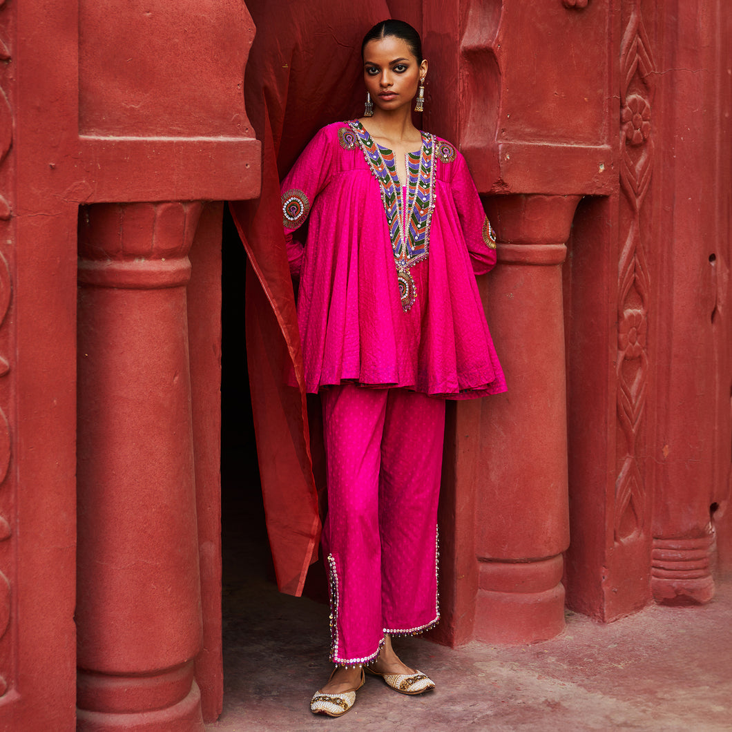 Pink Peplum Top & Slit Pants