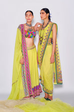 Load image into Gallery viewer, Lime Green Dhoti Sari
